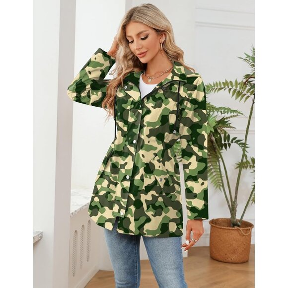 Women Army Green Hiking Raincoat Women Waterproof Jacket Lightweight Hood - Picture 4 of 6